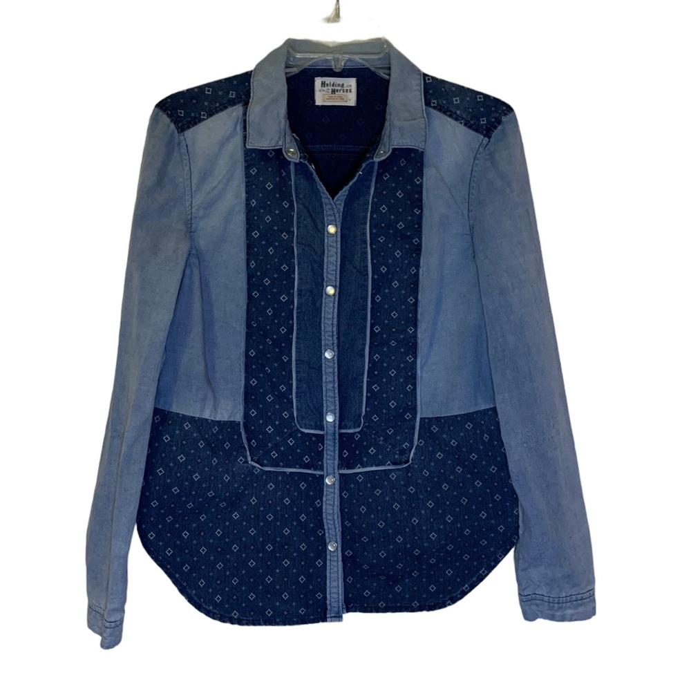 Two tone HOLDING HORSES Denim Pearl Snap